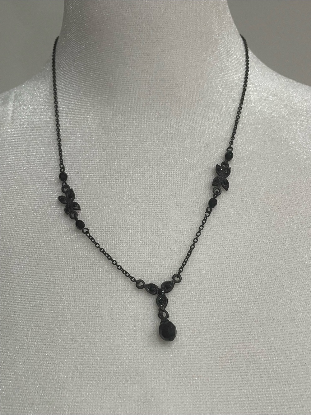 Black, Floral Statement Women’s Necklace  rhinestone  enameled Necklace